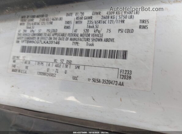 1FTBW9CG7LKA35146 2020 FORD TRANSIT-350 White VIN sticker view