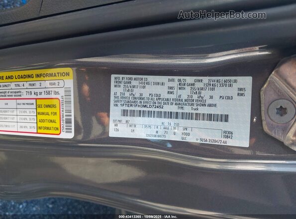 1FTER1FH3MLD72452 2021 FORD RANG Gray Vista del compartimento del motor