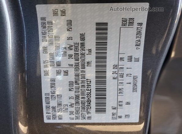 1FTER4BH3SLE19127 2025 FORD RANG Gray Widok naklejki z numerem VIN