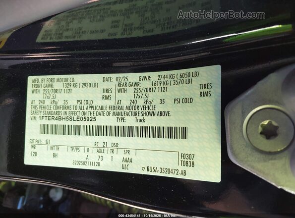 1FTER4BH5SLE05925 2025 FORD RANG Black Widok komory silnika