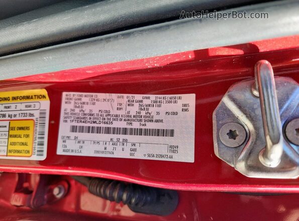 1FTER4EH2MLD16635 2021 FORD RANG Красный 