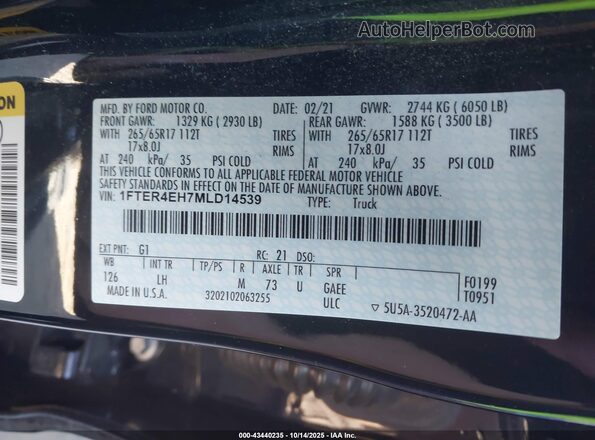 1FTER4EH7MLD14539 2021 FORD RANG Black Engine compartment view