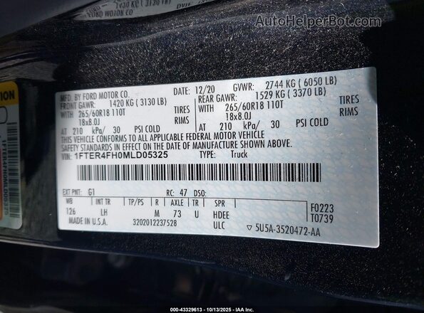 1FTER4FH0MLD05325 2021 FORD RANG Black Շարժիչի բաժամունքի տեսք