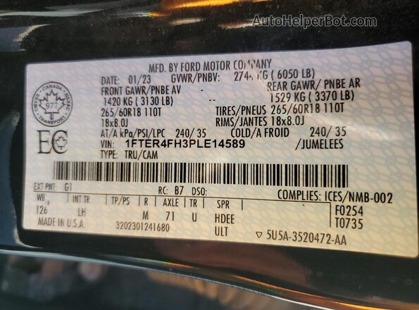1FTER4FH3PLE14589 2023 FORD RANG Black Widok komory silnika