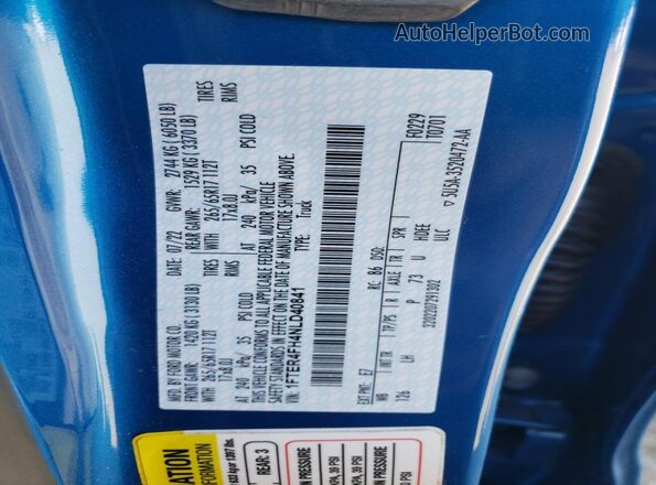 1FTER4FH4NLD40841 2022 FORD RANG Blue Vista del compartimento del motor