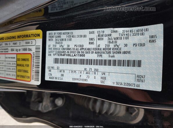 1FTER4FH8LLA11900 2020 FORD RANG Black Widok komory silnika