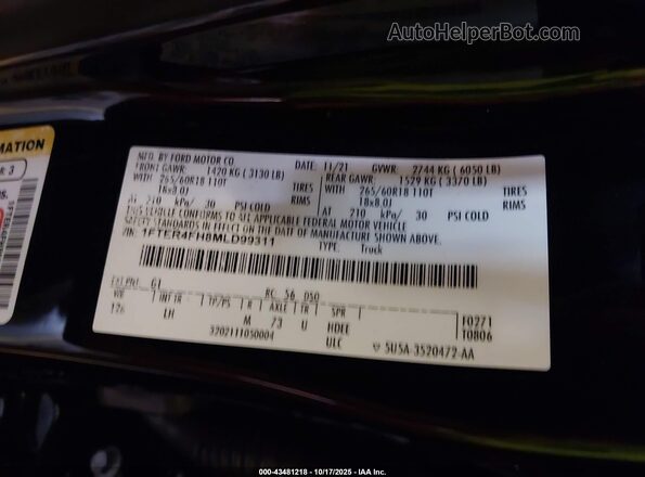 1FTER4FH8MLD99311 2021 FORD RANG Black Vista del compartimento del motor