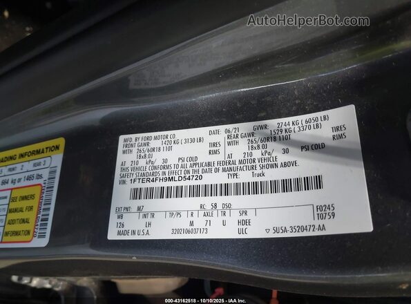 1FTER4FH9MLD54720 2021 FORD RANG Gray Вид підкапотного простору