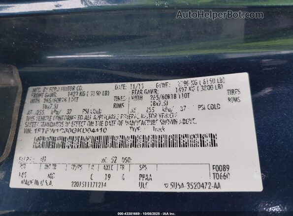 1FTEW1C80GKD04410 2016 FORD F150 Blue Engine compartment view