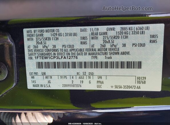 1FTEW1CP3LFA12776 2020 FORD F150 Black Вид підкапотного простору