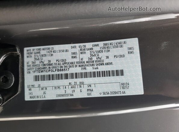 1FTEW1CP3LFB88517 2020 FORD F150 Gray ძრავის განყოფილების ხედი