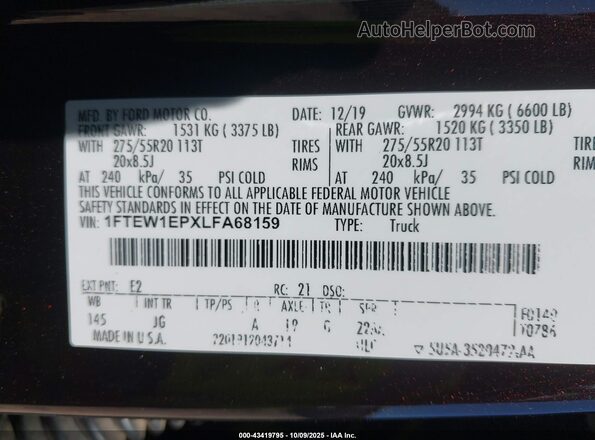 1FTEW1EPXLFA68159 2020 FORD F150 Burgundy Вид підкапотного простору