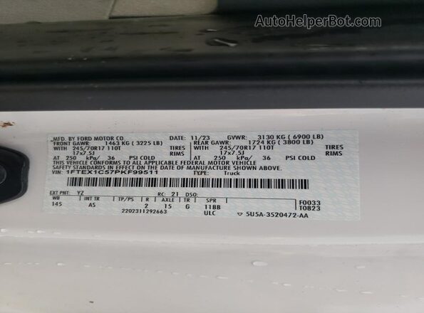 1FTEX1C57PKF99511 2023 FORD F150 White Vista del compartimento del motor