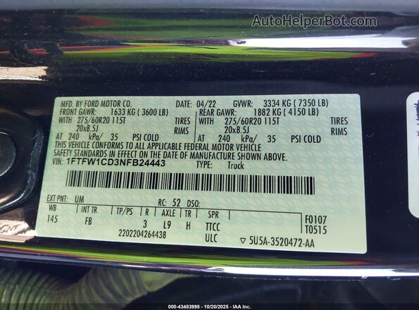 1FTFW1CD3NFB24443 2022 FORD F150 Черный Вид подкапотного пространства