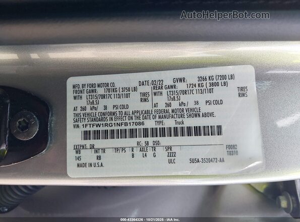 1FTFW1RG4NFB91683 2022 FORD F150 Silver Engine compartment view
