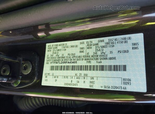 1FTFW7LD5RFA43405 2024 FORD F150 Black Widok komory silnika