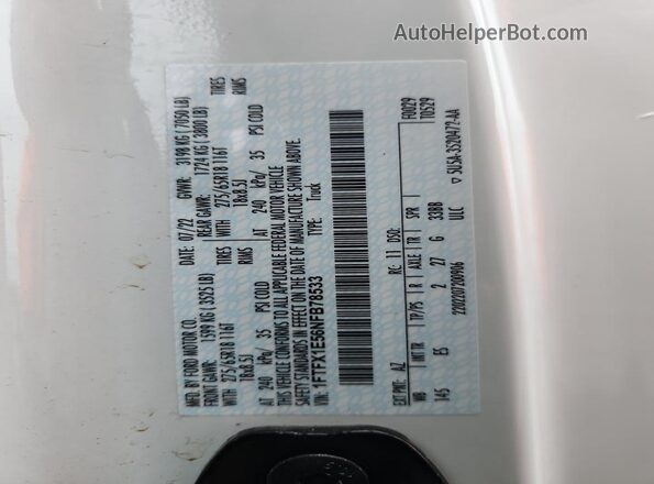 1FTFX1E56NFB78533 2022 FORD F150 White Widok komory silnika
