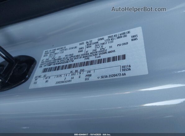1FTMF1E54NKE08779 2022 FORD F150 Белый Вид подкапотного пространства