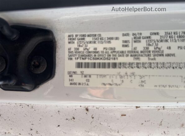 1FTNF1C50KKD52181 2019 FORD F150  Vista de los asientos traseros