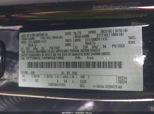 1FTVW3L72RWG21992 2024 FORD F-150 LIGHTNING Black 