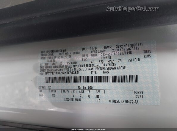 1FTYE1C87RKB74385 2024 FORD TRANSIT-150 White Вид підкапотного простору