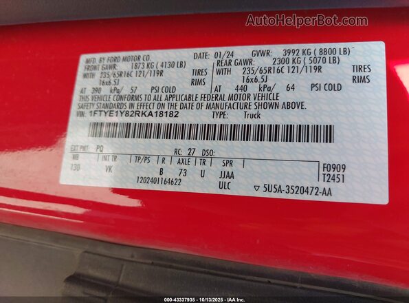 1FTYE1Y82RKA18182 2024 FORD TRANSIT-150 Red 