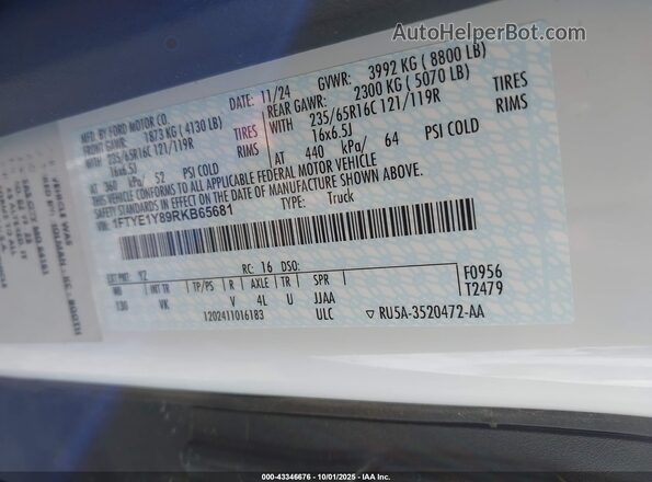 1FTYE1Y89RKB65681 2024 FORD TRANSIT-150 White Widok komory silnika