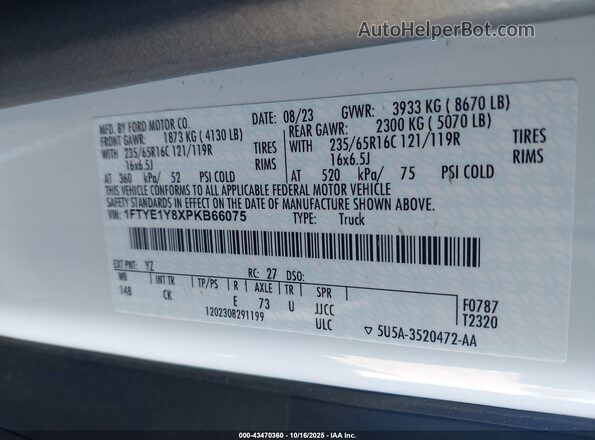 1FTYE1Y8XPKB66075 2023 FORD TRANSIT-150 Синий Вид наклейки с VIN-кодом