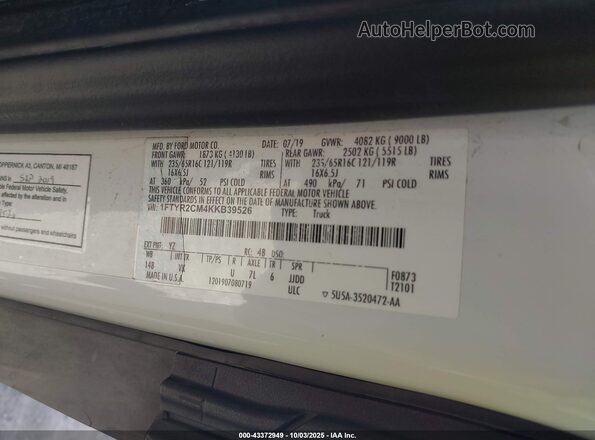 1FTYR2CM4KKB39526 2019 FORD TRANSIT-250 White ძრავის განყოფილების ხედი