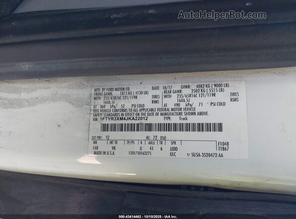 1FTYR3XM4JKA22012 2018 FORD TRANSIT-250 White Vista del compartimento del motor