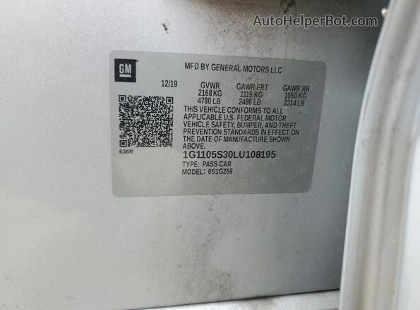 1G1105S30LU108195 2020 CHEVROLET IMPALA Серебряный Вид подкапотного пространства
