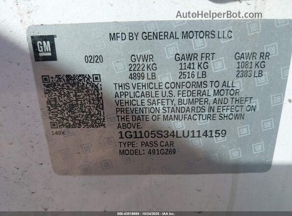 1G1105S34LU114159 2020 CHEVROLET IMPALA Белый Вид подкапотного пространства