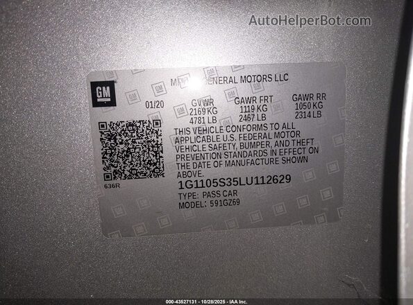 1G1105S35LU112629 2020 CHEVROLET IMPALA Silver Вид підкапотного простору