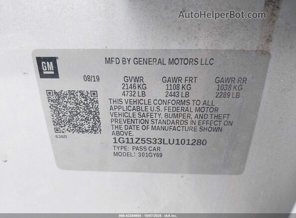 1G11Z5S33LU101280 2020 CHEVROLET IMPALA Silver Շարժիչի բաժամունքի տեսք