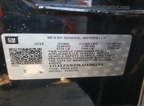 1G11Z5S33LU106155 2020 CHEVROLET IMPALA Black VIN կոդի պիտակի տեսք