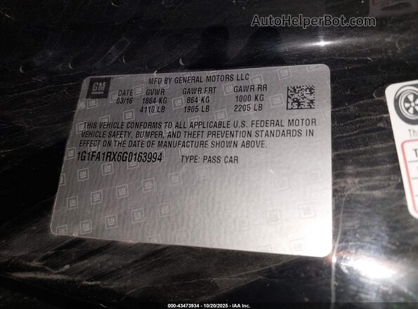 1G1FA1RX6G0163994 2016 CHEVROLET CAMARO Black 