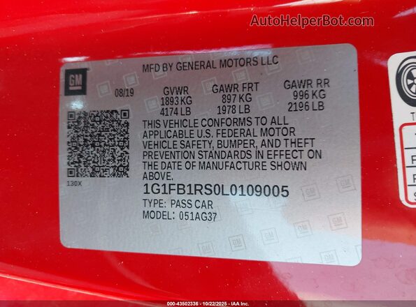 1G1FB1RS0L0109005 2020 CHEVROLET CAMARO Red Вид підкапотного простору