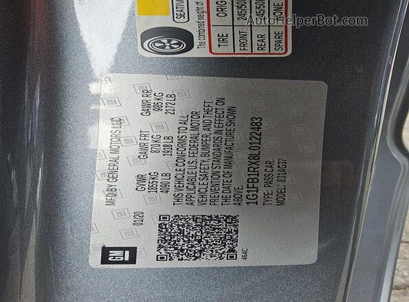 1G1FB1RX8L0122483 2020 CHEVROLET CAMARO Gray ძრავის განყოფილების ხედი