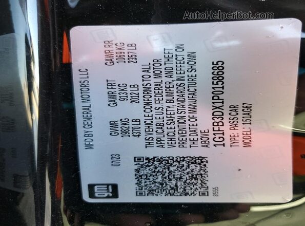1G1FB3DX1P0158685 2023 CHEVROLET CAMARO Черный Вид наклейки с VIN-кодом