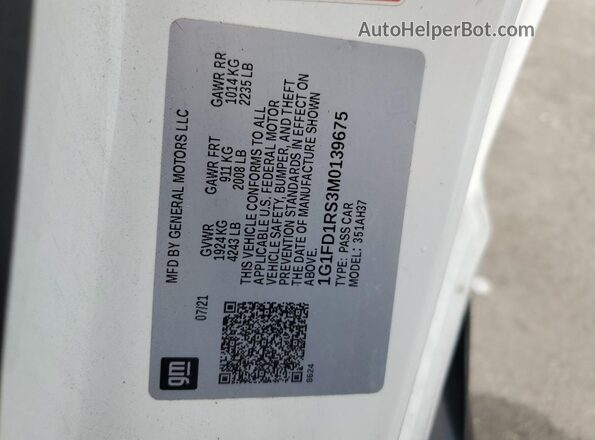 1G1FD1RS3M0139675 2021 CHEVROLET CAMARO White Вид підкапотного простору