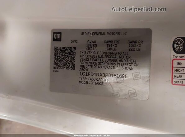 1G1FD1RX3P0151695 2023 CHEVROLET CAMARO Белый Вид подкапотного пространства