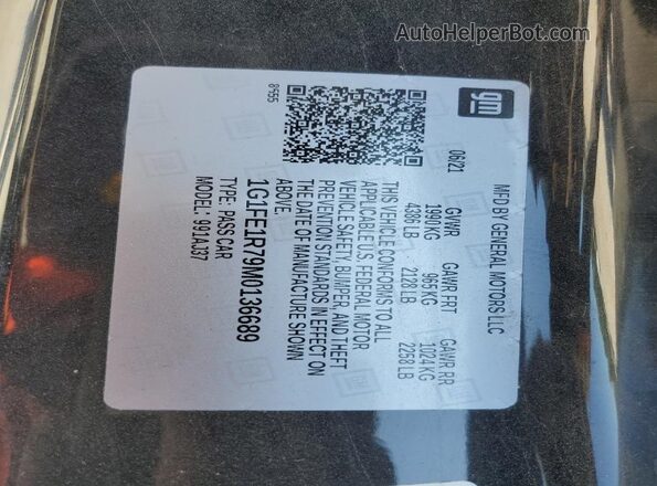 1G1FE1R79M0136689 2021 CHEVROLET CAMARO Black Engine compartment view