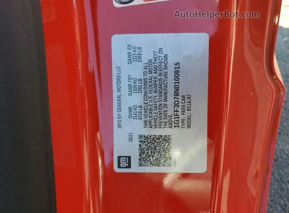 1G1FF3D78N0100915 2022 CHEVROLET CAMARO Red Vista del compartimento del motor