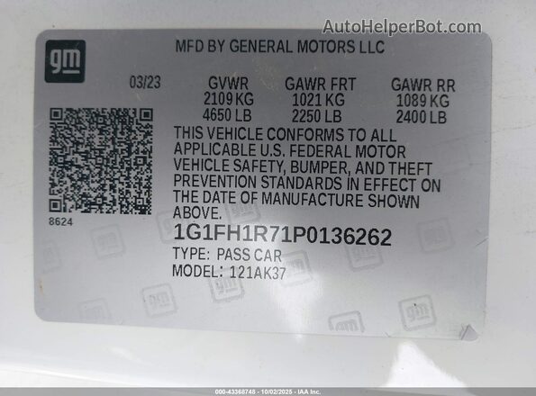 1G1FH1R71P0136262 2023 CHEVROLET CAMARO White Вид підкапотного простору