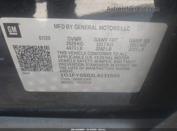 1G1FY6S02L4131505 2020 CHEVROLET BOLT Black 