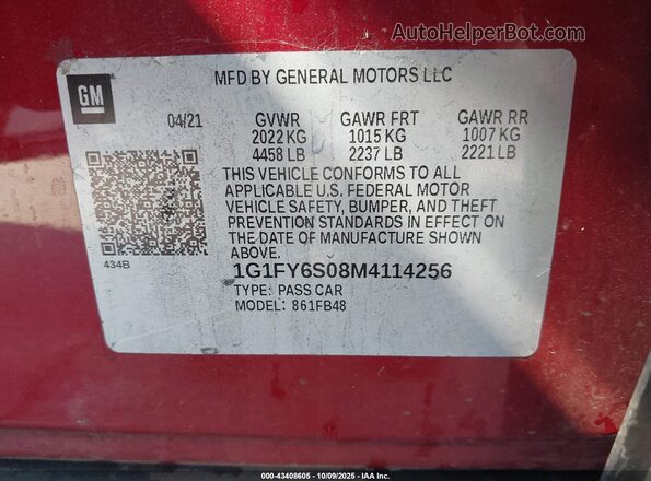 1G1FY6S08M4114256 2021 CHEVROLET BOLT Red 