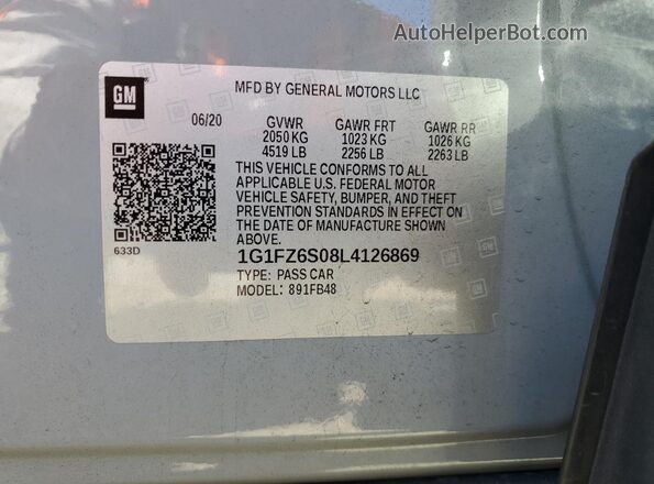 1G1FZ6S08L4126869 2020 CHEVROLET BOLT Gray Engine compartment view