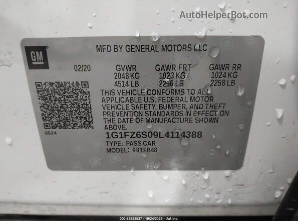1G1FZ6S09L4114388 2020 CHEVROLET BOLT White Vista del compartimento del motor