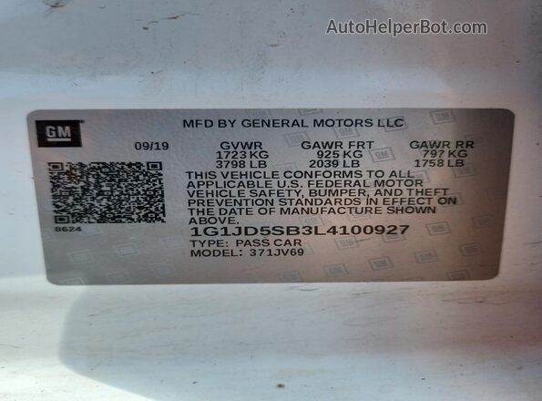 1G1JD5SB3L4100927 2020 CHEVROLET SONIC White Engine compartment view