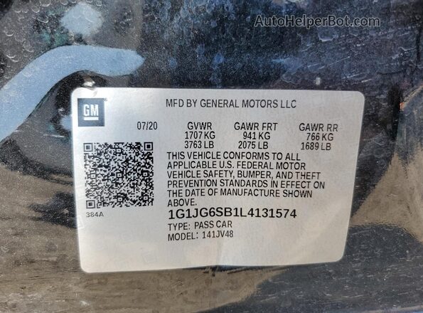 1G1JG6SB1L4131574 2020 CHEVROLET SONIC Black 